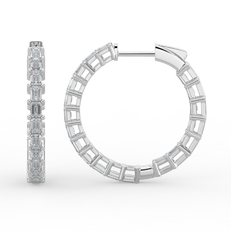 Emerald Iniside Out Diamond Hoops Earrings