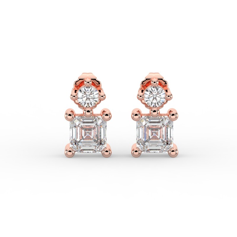 Asscher Single Stone Drop Stud Earrings