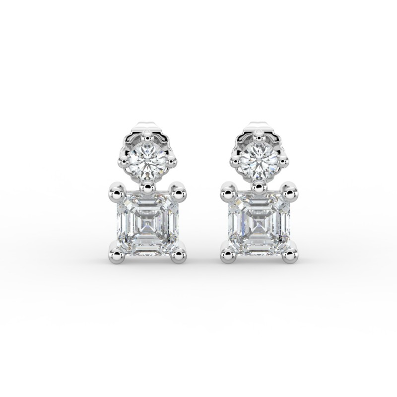 Asscher Single Stone Drop Stud Earrings