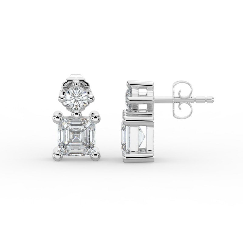 Asscher Single Stone Drop Stud Earrings
