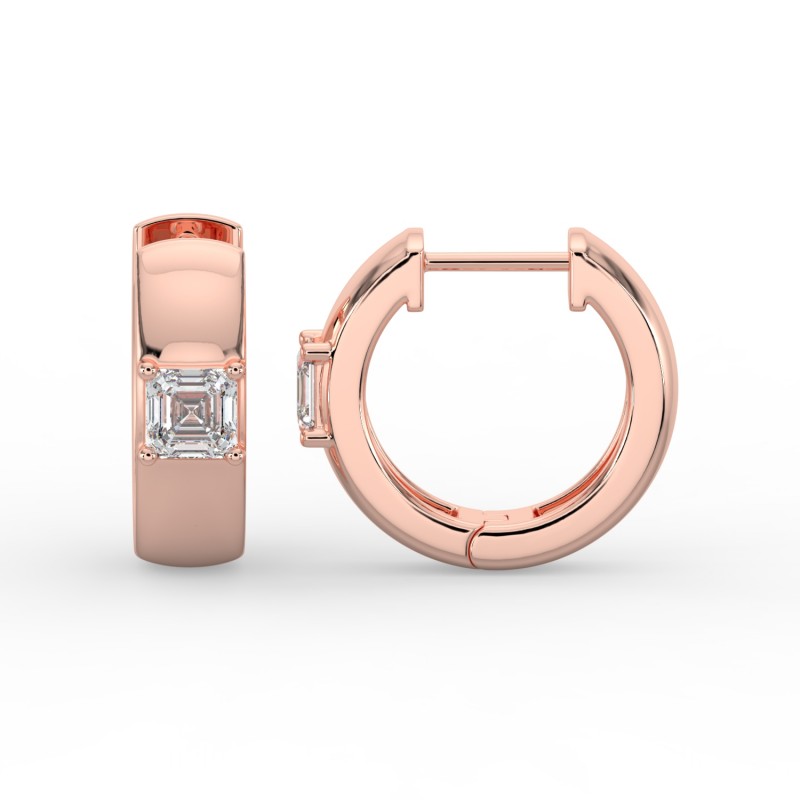 Asscher Single Stone Huggie Earrings