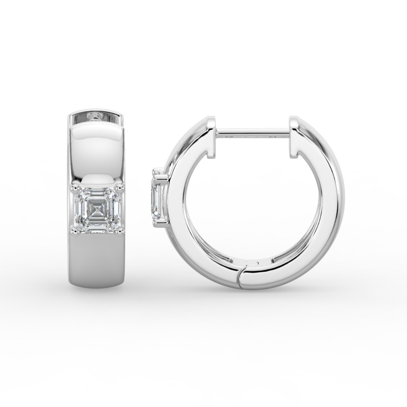 Asscher Single Stone Huggie Earrings