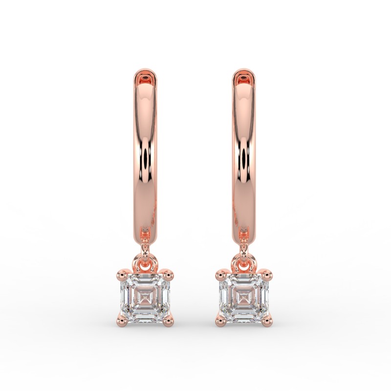Asscher Single Stone Drop Huggies Earrings