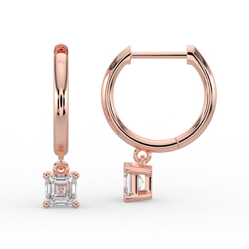 Asscher Single Stone Drop Huggies Earrings