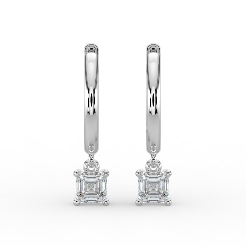 Asscher Single Stone Drop Huggies Earrings