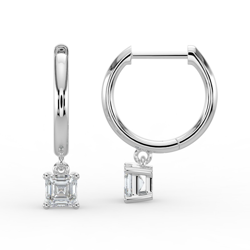 Asscher Single Stone Drop Huggies Earrings