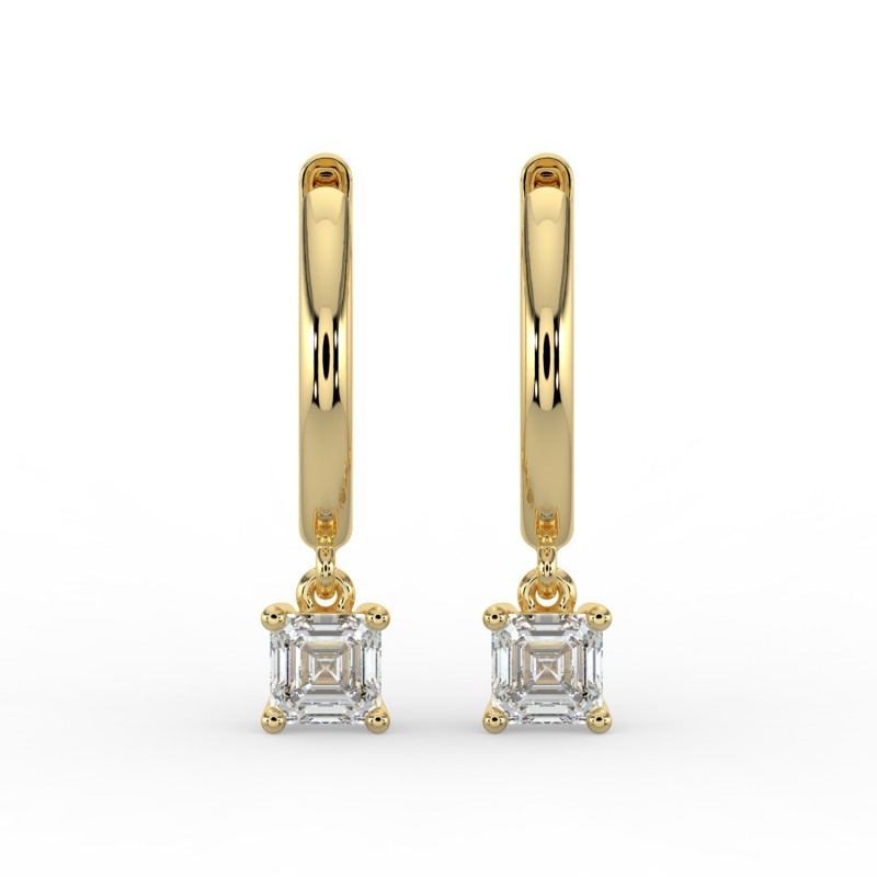 Asscher Single Stone Drop Huggies Earrings