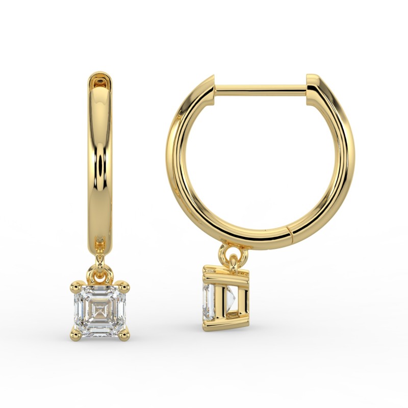 Asscher Single Stone Drop Huggies Earrings