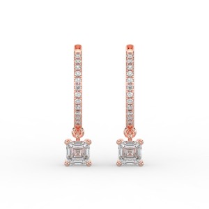 Asscher Single Stone Drop Huggies with Diamonds Earrings