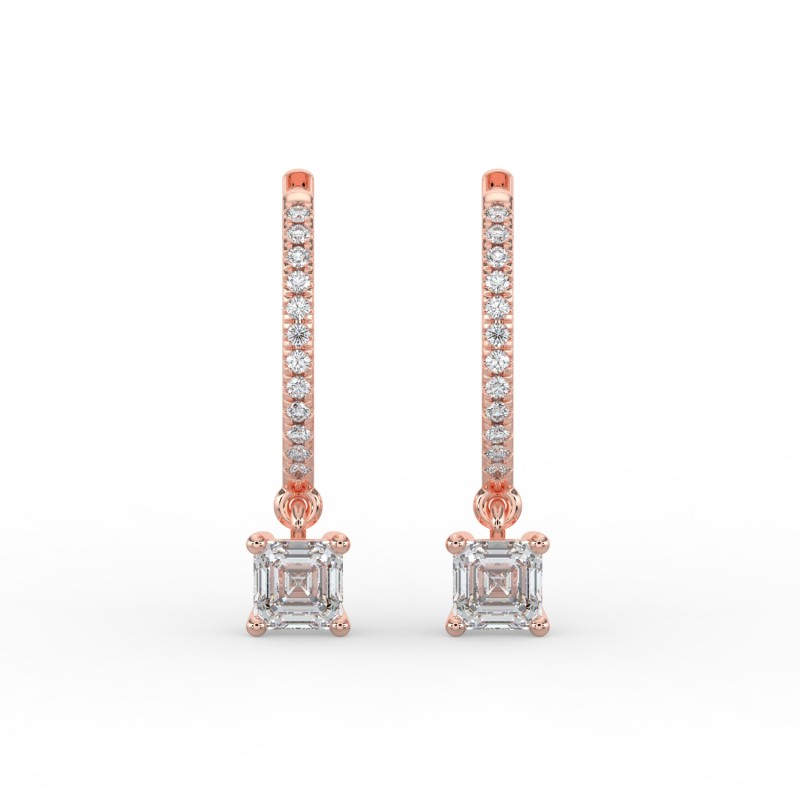 Asscher Single Stone Drop Huggies with Diamonds Earrings
