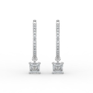 Asscher Single Stone Drop Huggies with Diamonds Earrings
