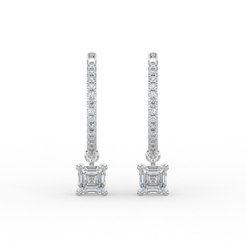 Asscher Single Stone Drop Huggies with Diamonds Earrings