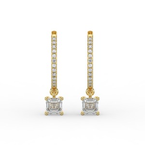 Asscher Single Stone Drop Huggies with Diamonds Earrings