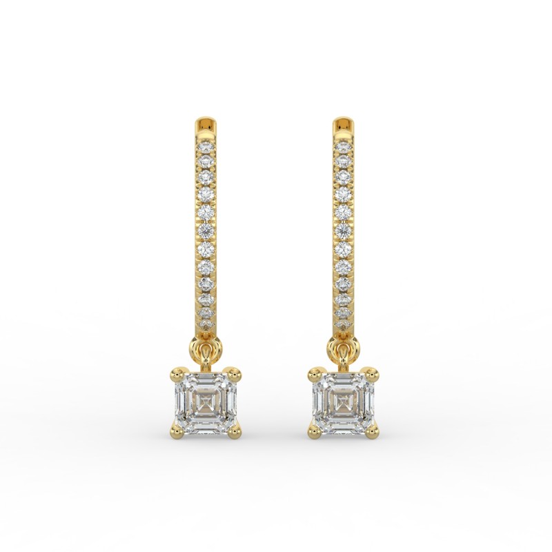 Asscher Single Stone Drop Huggies with Diamonds Earrings