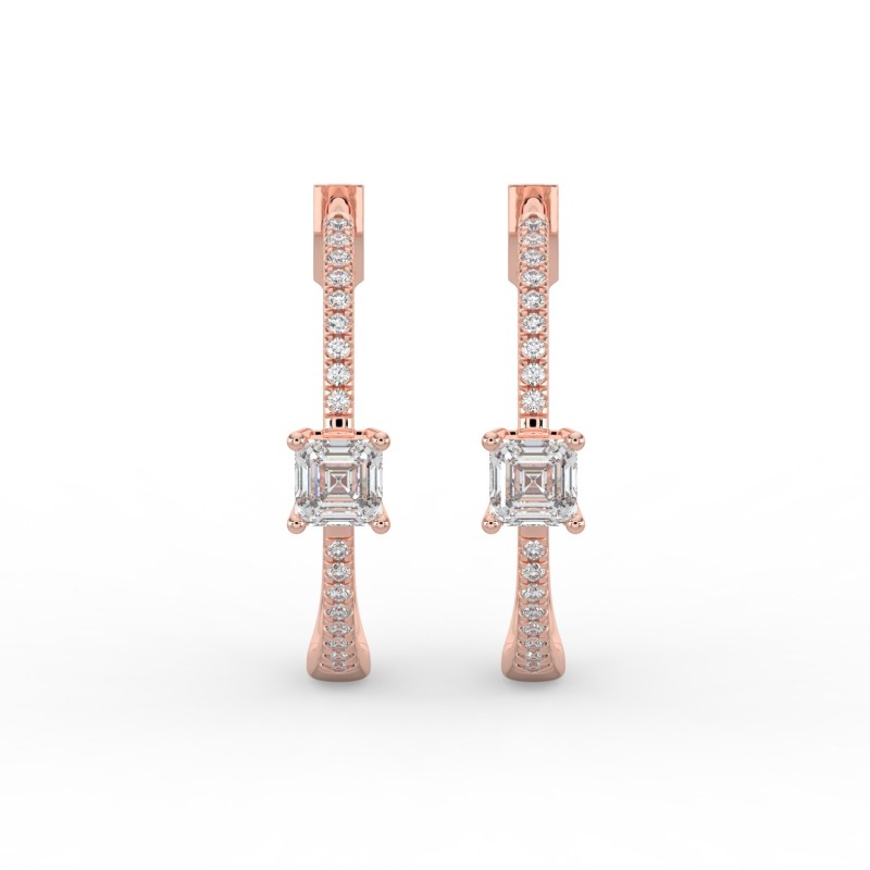 Asscher Hoops with Single Stone & Pave Earrings