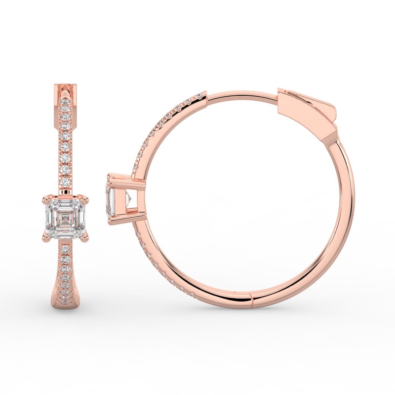 Asscher Hoops with Single Stone & Pave Earrings