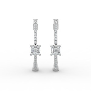 Asscher Hoops with Single Stone & Pave Earrings