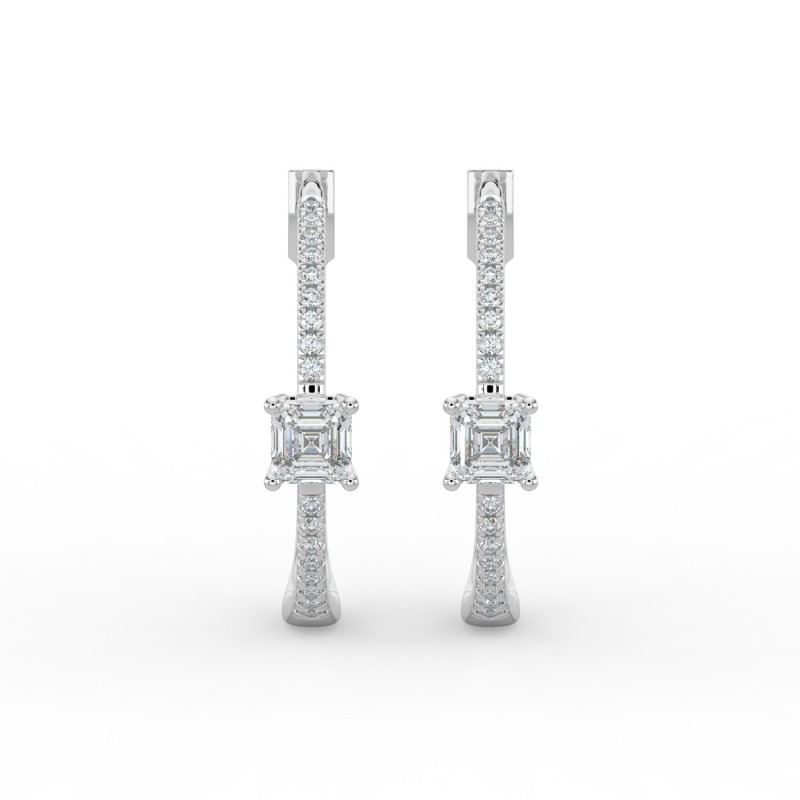 Asscher Hoops with Single Stone & Pave Earrings