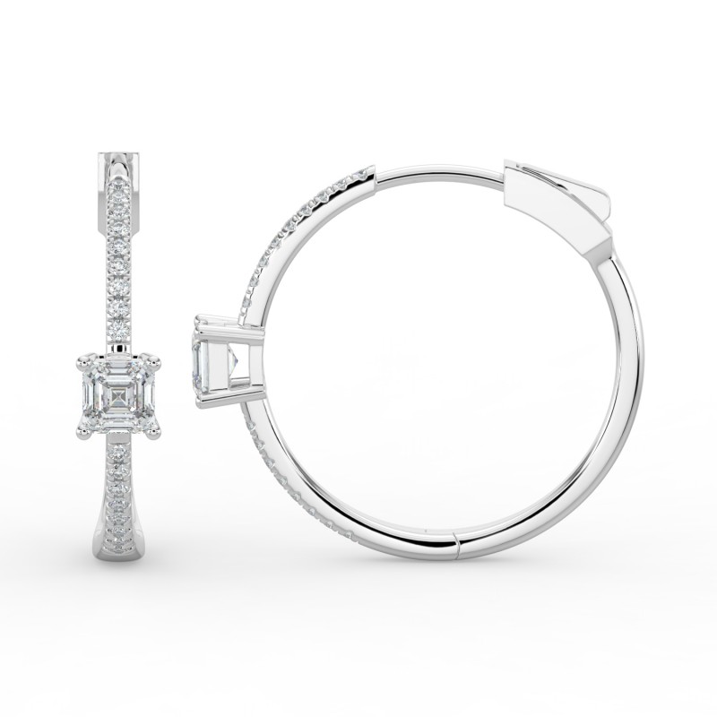 Asscher Hoops with Single Stone & Pave Earrings