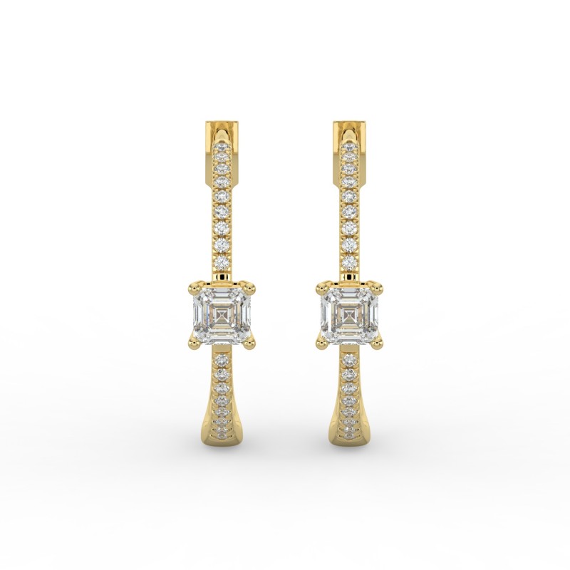 Asscher Hoops with Single Stone & Pave Earrings