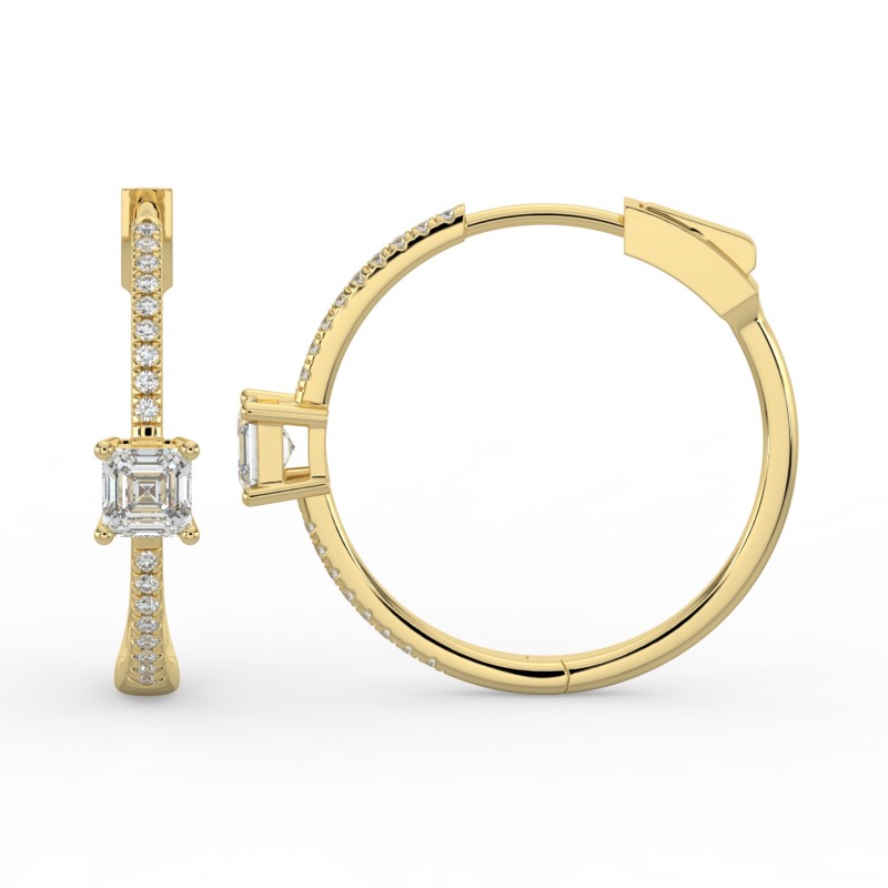 Asscher Hoops with Single Stone & Pave Earrings