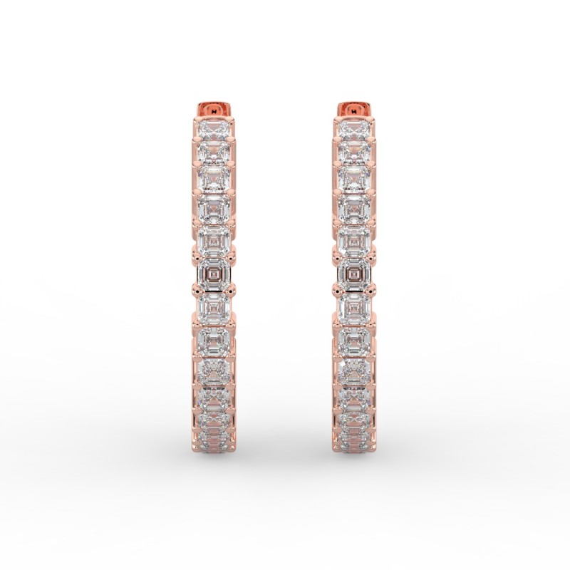Asscher Iniside Out Diamond Hoops Earrings