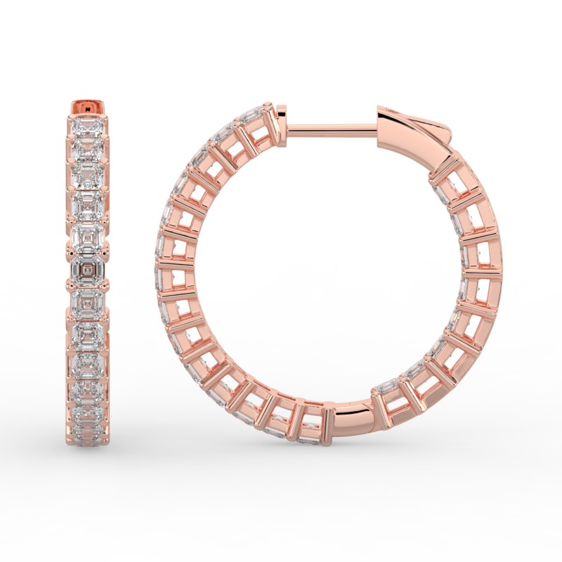Asscher Iniside Out Diamond Hoops Earrings