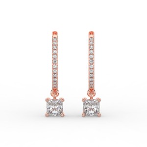Radiant Single Stone Drop Huggies with Diamonds Earrings