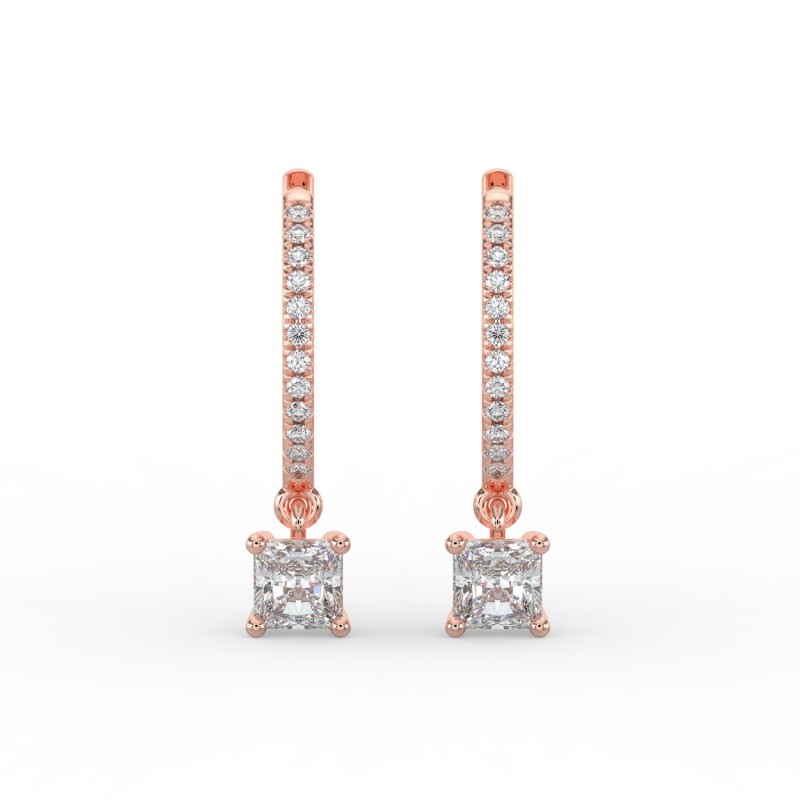 Radiant Single Stone Drop Huggies with Diamonds Earrings