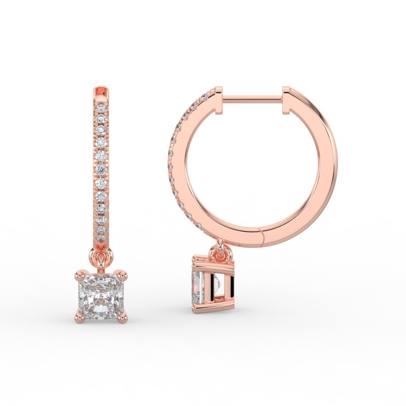 Radiant Single Stone Drop Huggies with Diamonds Earrings