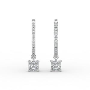 Radiant Single Stone Drop Huggies with Diamonds Earrings