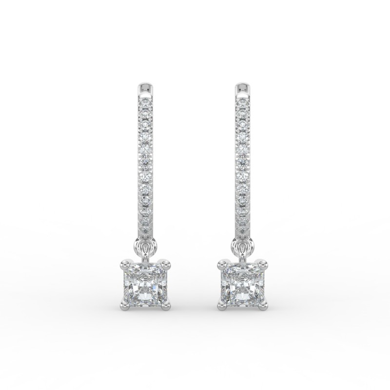 Radiant Single Stone Drop Huggies with Diamonds Earrings