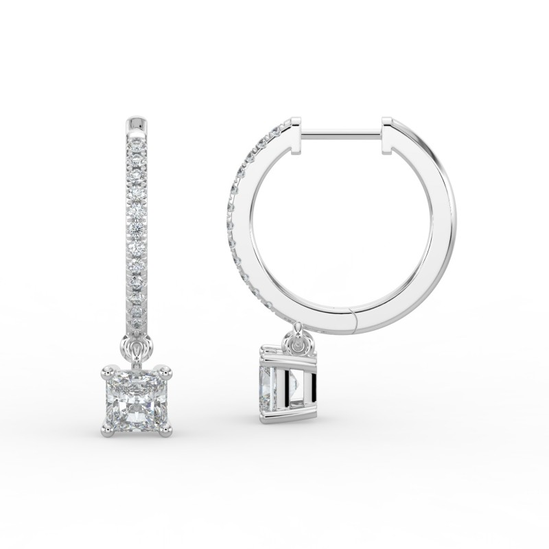 Radiant Single Stone Drop Huggies with Diamonds Earrings