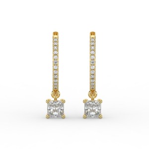 Radiant Single Stone Drop Huggies with Diamonds Earrings
