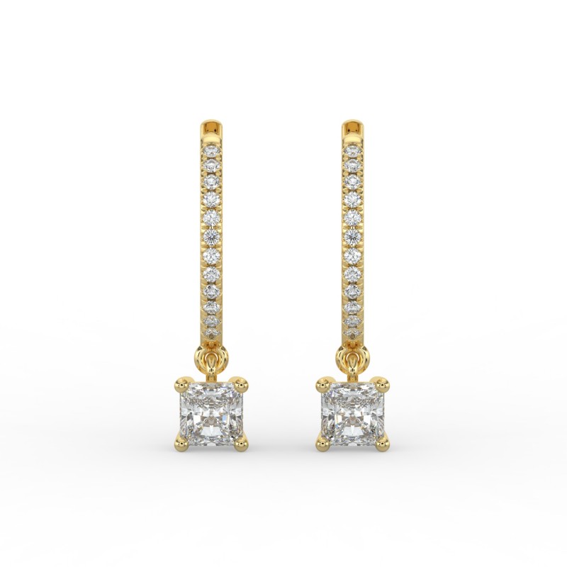 Radiant Single Stone Drop Huggies with Diamonds Earrings