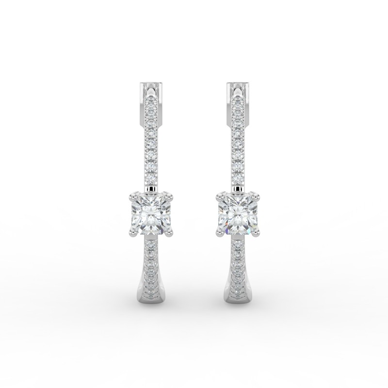 Radiant Hoops with Single Stone & Pave Earrings