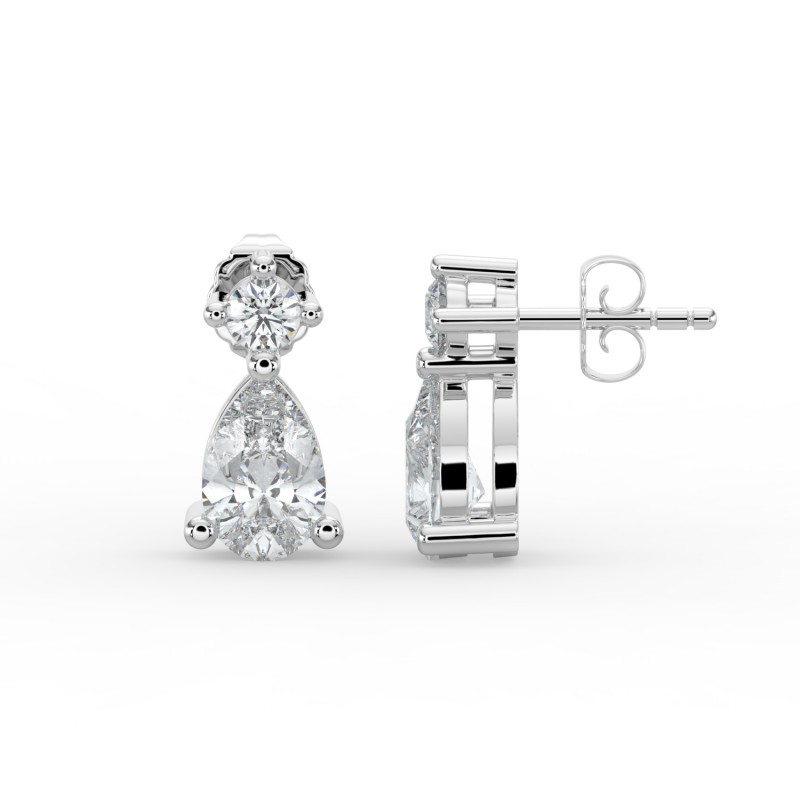 Pear Single Stone Drop Stud Earrings