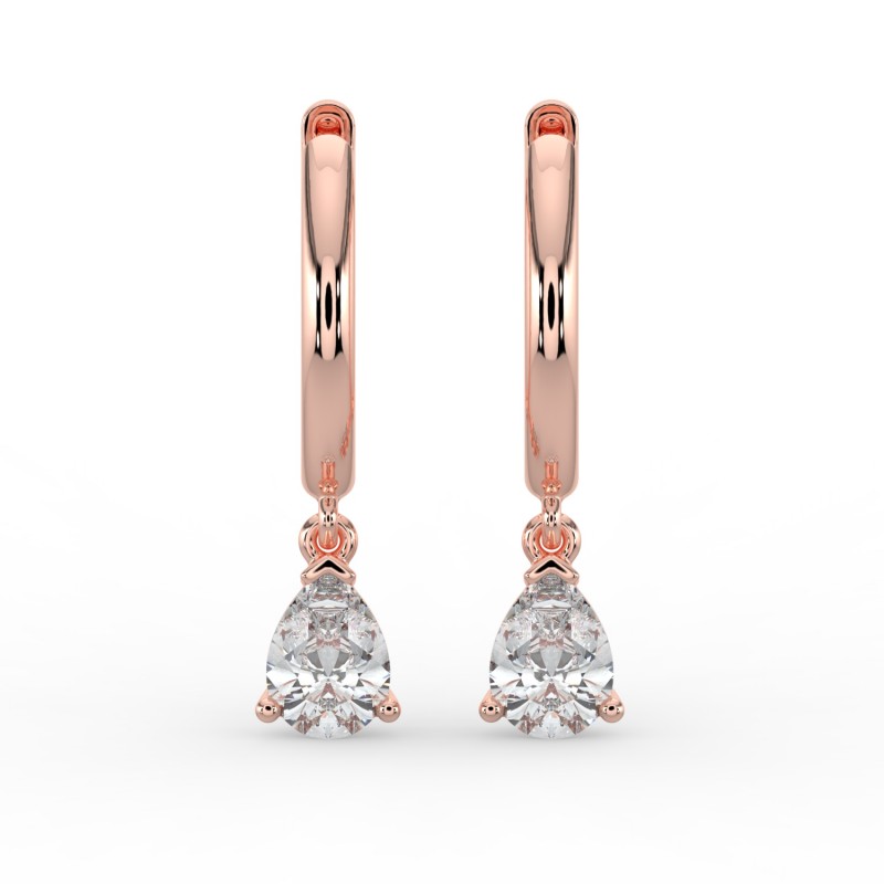 Pear Single Stone Drop Huggies Earrings