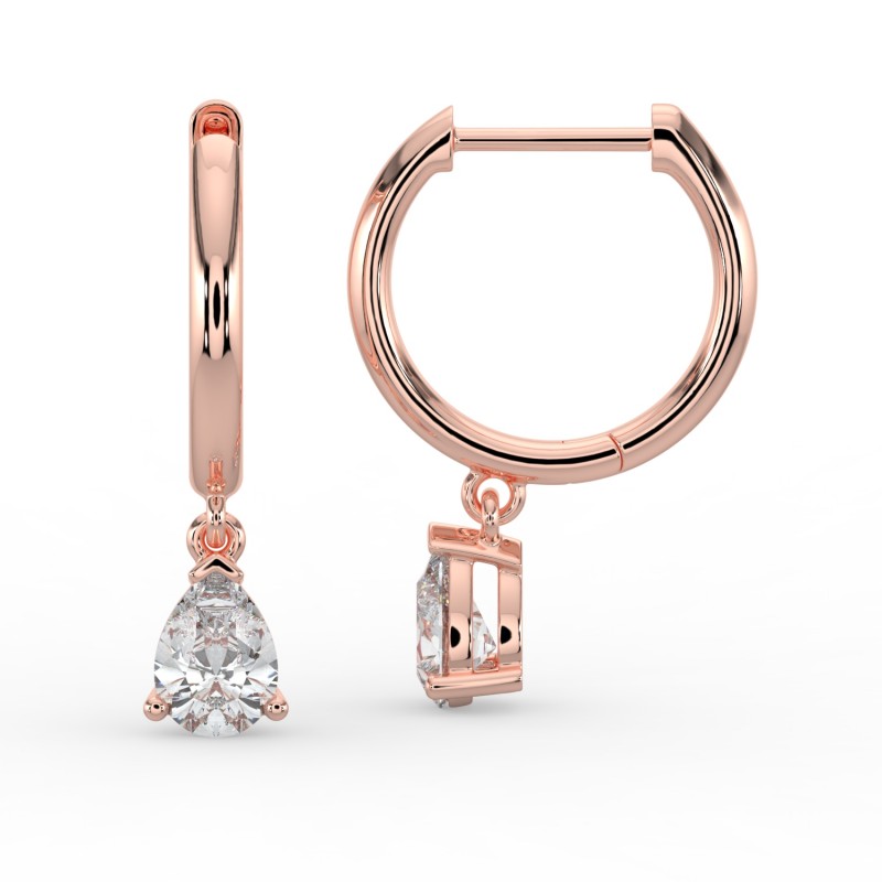 Pear Single Stone Drop Huggies Earrings
