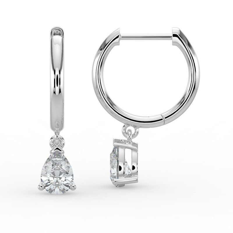 Pear Single Stone Drop Huggies Earrings