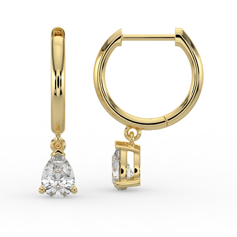 Pear Single Stone Drop Huggies Earrings