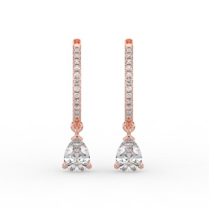 Pear Single Stone Drop Huggies with Diamonds Earrings