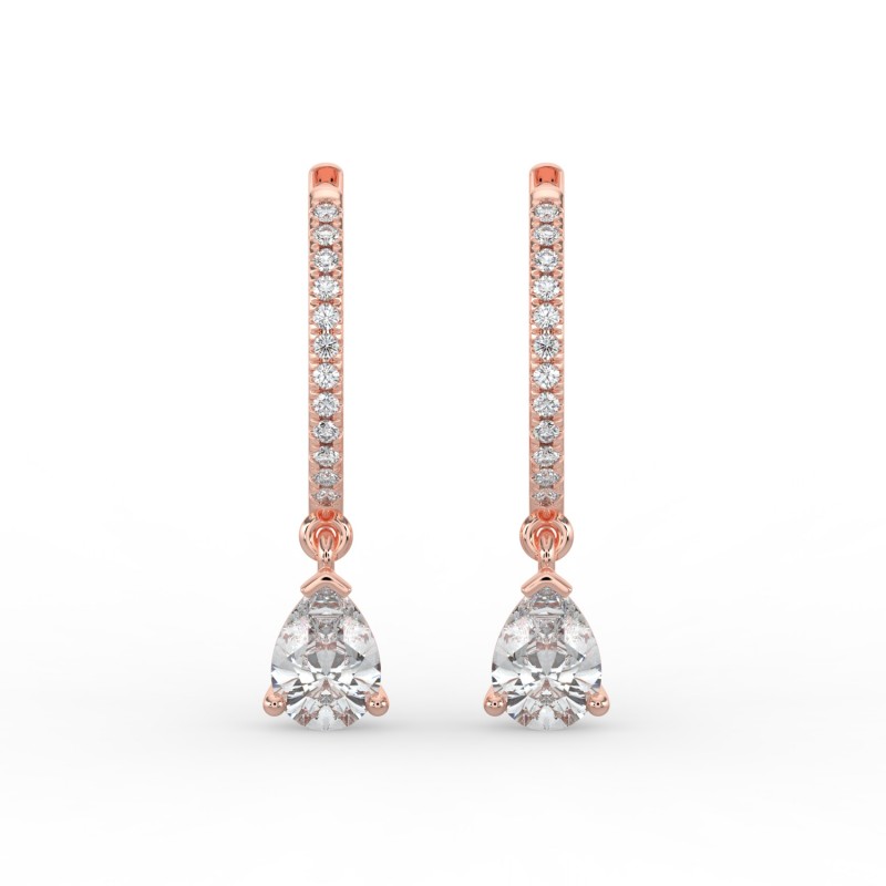 Pear Single Stone Drop Huggies with Diamonds Earrings