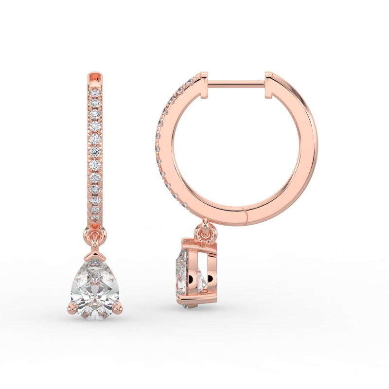 Pear Single Stone Drop Huggies with Diamonds Earrings