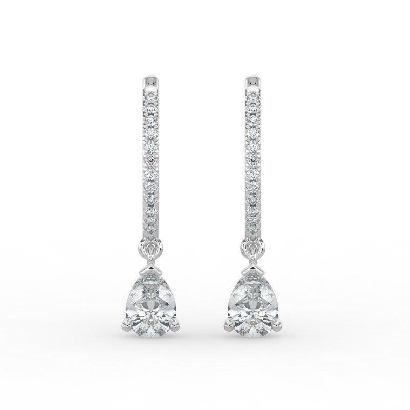 Pear Single Stone Drop Huggies with Diamonds Earrings