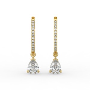 Pear Single Stone Drop Huggies with Diamonds Earrings