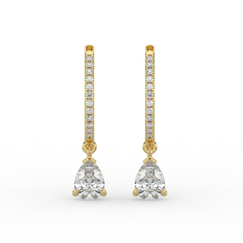 Pear Single Stone Drop Huggies with Diamonds Earrings