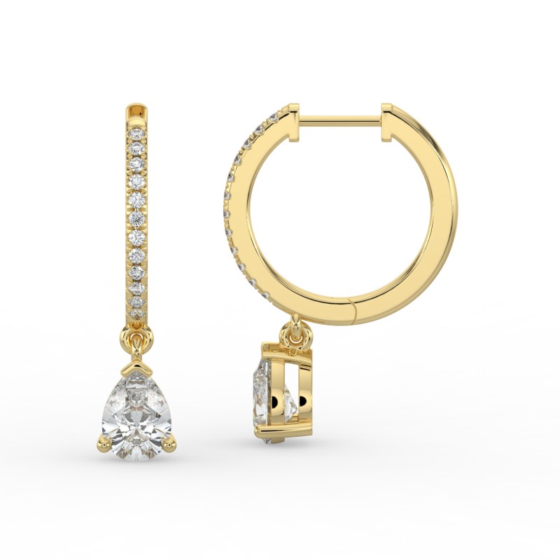 Pear Single Stone Drop Huggies with Diamonds Earrings