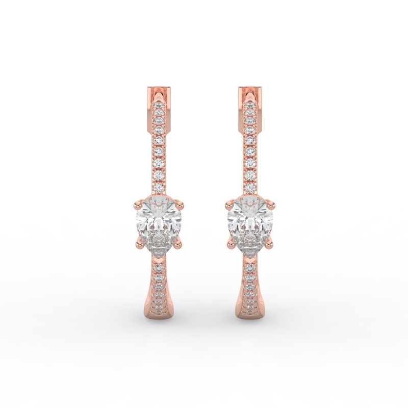 Pear Hoops with Single Stone & Pave Earrings