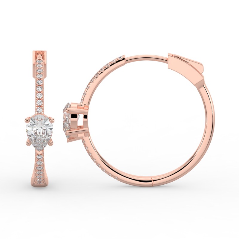 Pear Hoops with Single Stone & Pave Earrings